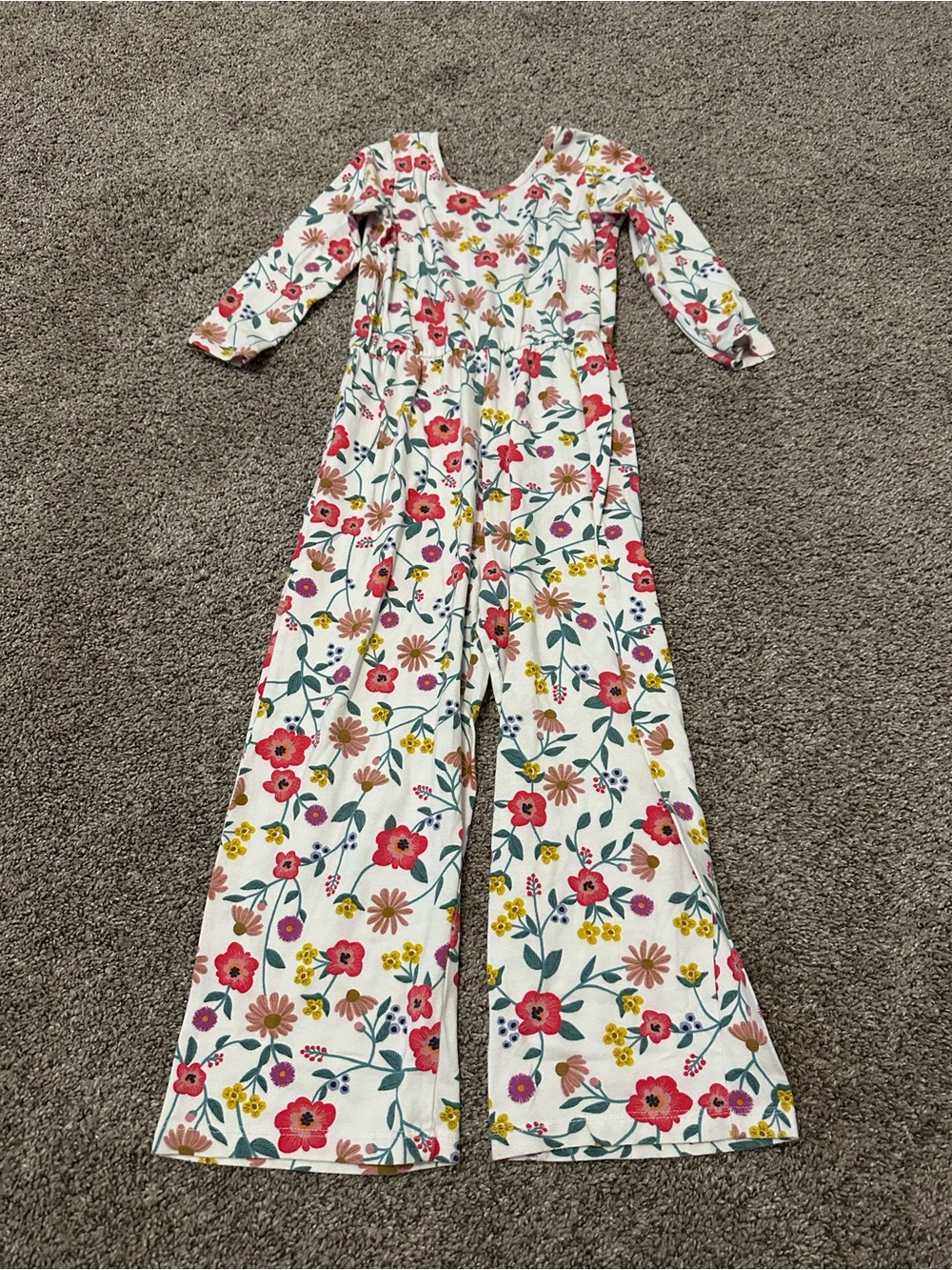 Alice + Ames White Floral Jumpsuit with Bright Blooms
